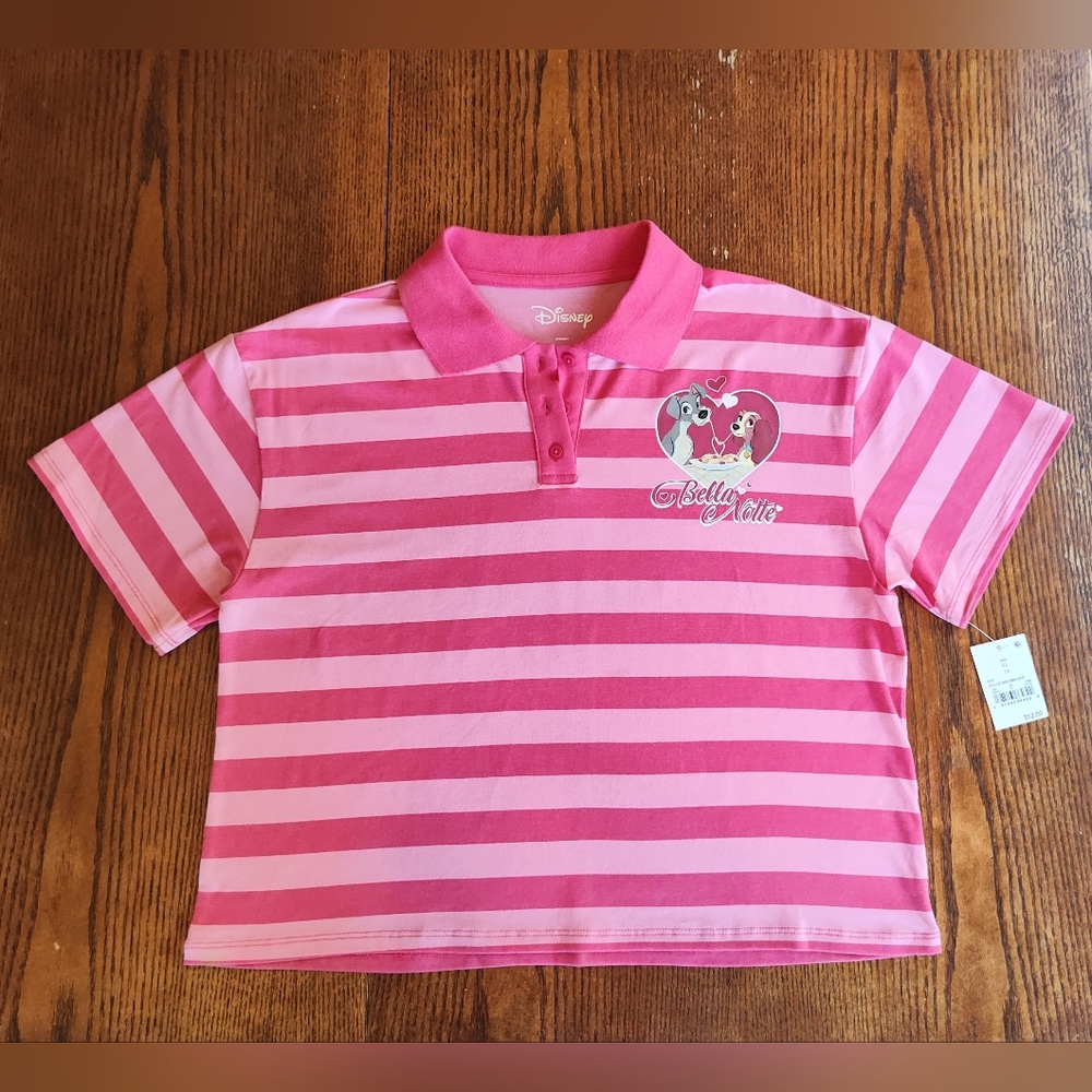 NWT Kids XL Cropped Striped Disney Lady & The Tramp Polo Shirt